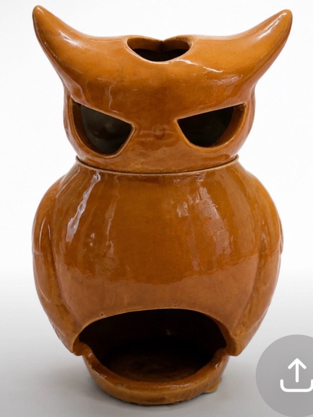 Ceramic Owl Tealight Holder - Orange Glaze - Picture 3 of 6